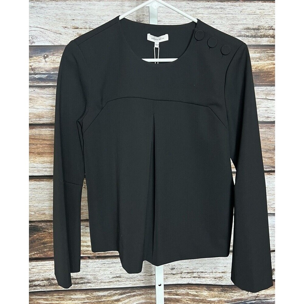 Rebecca Taylor Wool Blend Career Staple Top Long Sleeve Black Women's Sz 4 New